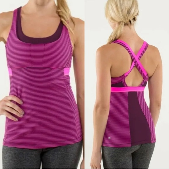 lululemon athletica Tops - Lululemon Stuff Your Bra Tank II Hyper Stripe Raspberry Glo Light Plum Size 6